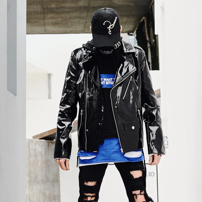 

Men Leather Jacket Punk Rock Hip Hop Casual Motorcycle Jacket Overcoat Male Streetwear Coat Stage Show Customes Mens Clothes