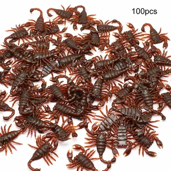 

100Pcs Halloween gadget Plastic Spoof Scorpion Joke Decoration Props Rubber Toy Gags Practical Jokes Toys Plastic Bugs