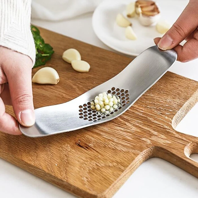 Stainless Steel Garlic Smash, Press Rocker Mincer/ Crusher/ Chopper with  Peeler and Scraper Brush