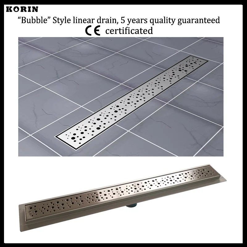 1200mm "Bubble" Style Stainless Steel 304 Linear Shower Drain, Vertical