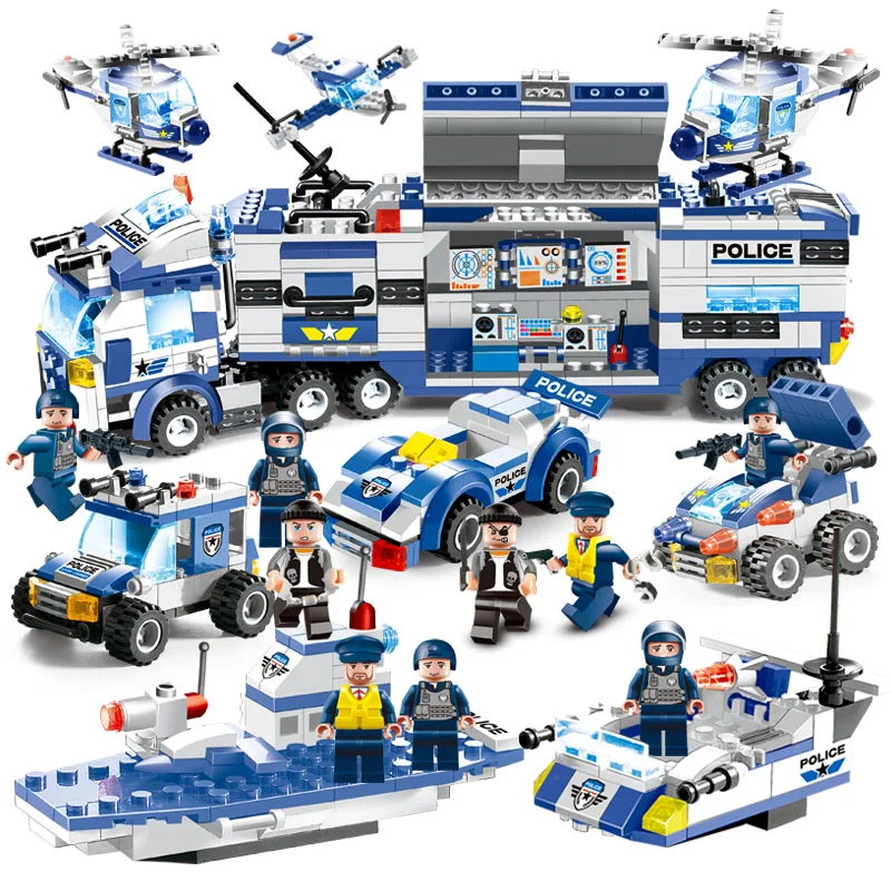 

762PCS Aircraft Car 8 IN 1 City Police Series Bricks Special Force Building Blocks Military Legoings SWAT Toys For Children Boy