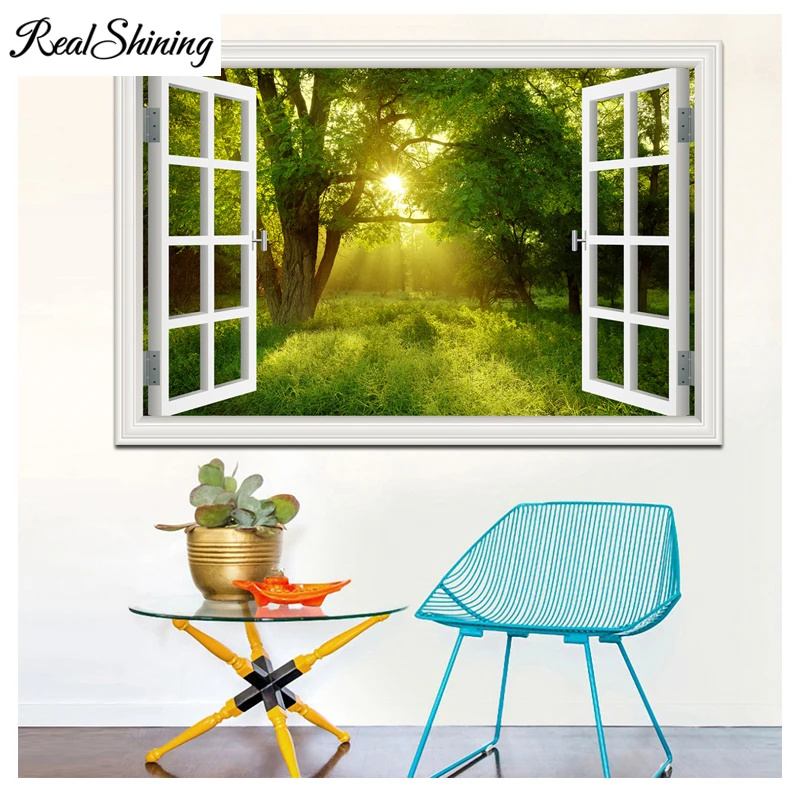 

Diamond embroidery window,landscape Forest Tree,full,square,5d diy rhinestones mosaic,diamond painting window view art FS3701