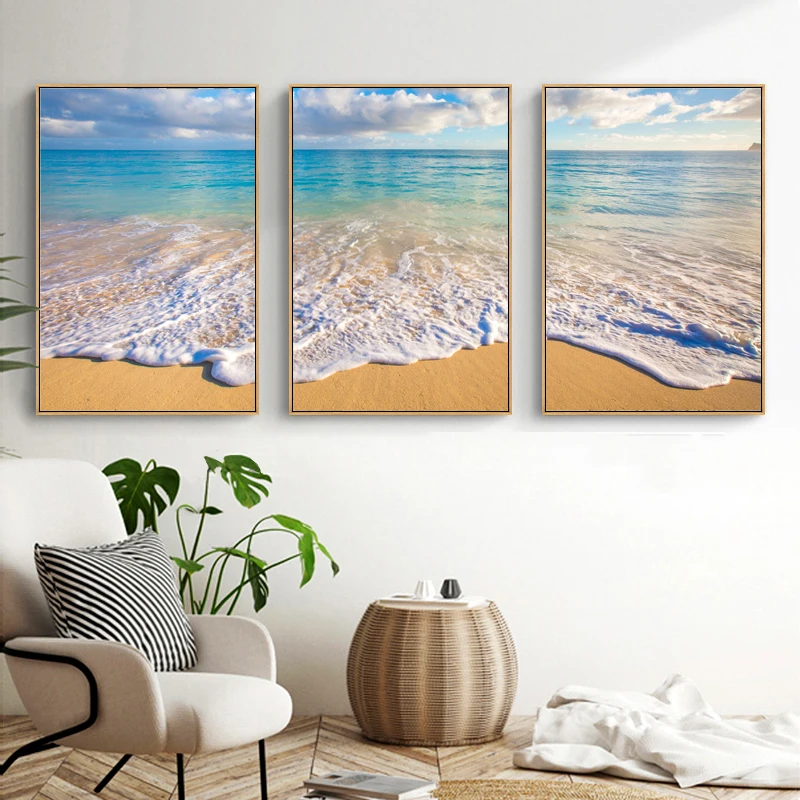 

Nordic Modern Wall Art Picture HD Print Wave Painting On The Beach Seascape Poster Living Room Home Decoration Painting No Frame
