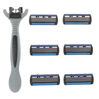 

1 Set Men's Manual Shaver Shaving 1 Razor Handle + 3/6pcs Refills Blades