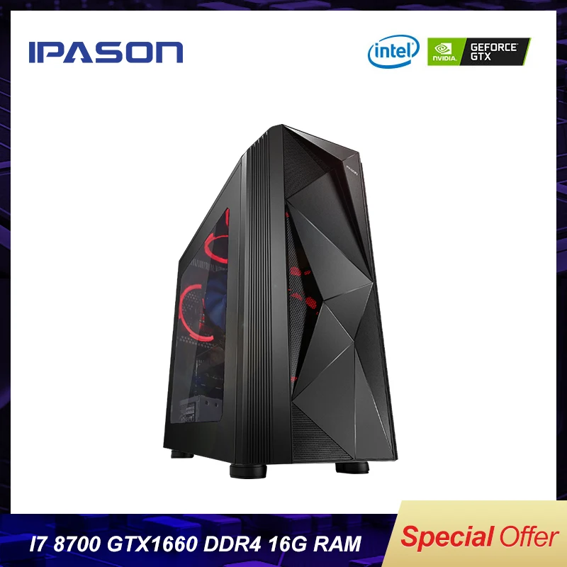 6-Сore Intel Gaming PC IPASON P7 Power 8th Gen i7 8700 DDR4 8G/16G RAM/GTX1660 6G/1T+120G Barebone 
