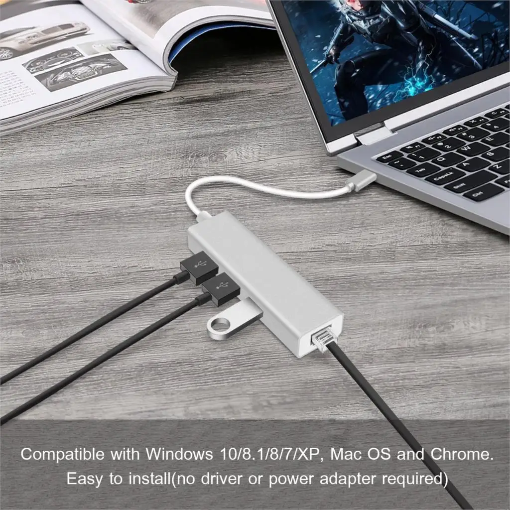 GOOJODOQ USB C Ethernet Rj45 Lan адаптер 3 порта Type концентратор 10/100/1000 Мбит/с гигабитный 0