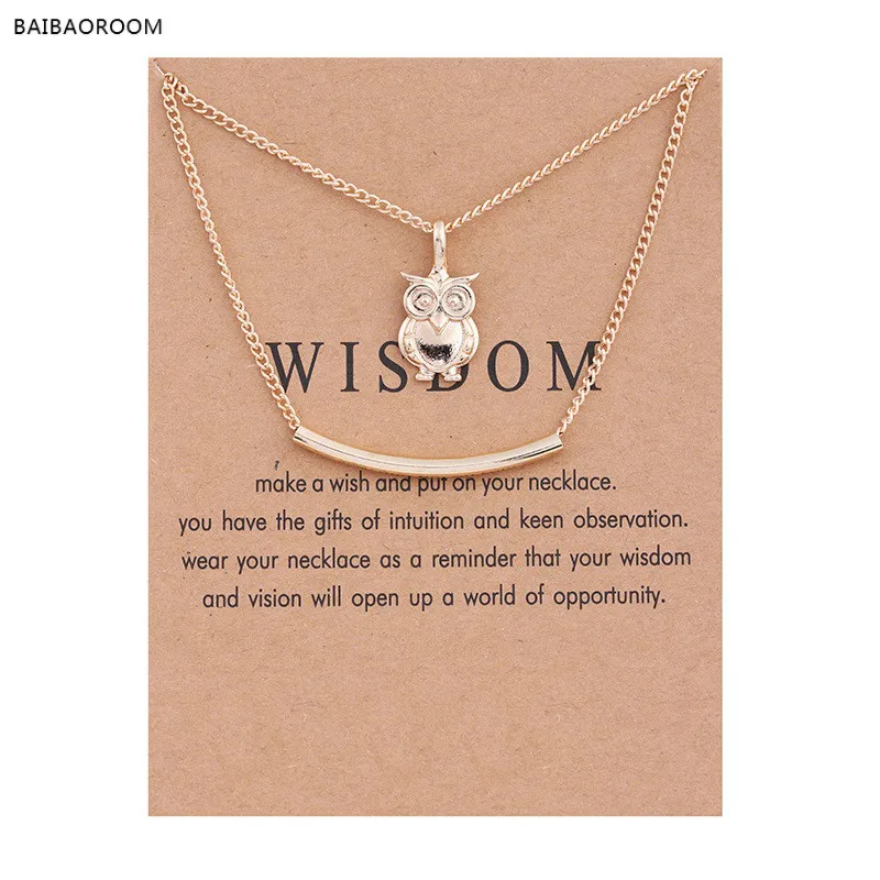 Golden Plated Wisdom Owl Bubble Alloy Clavicle Bone Pendant Short Necklace
