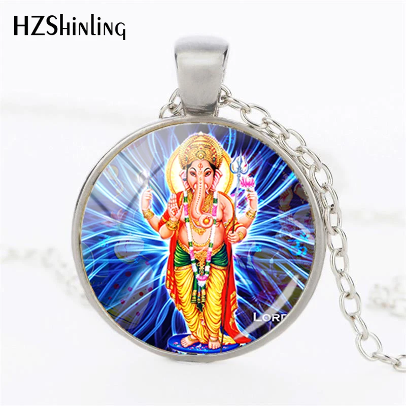 HZSHINLING Lord Ganesh Ganesha индуистский слон ожерелье индуистский Ганеш ювелирные изделия изображение ожерелье со стеклянной подвеской ожерелье - Окраска металла: 3-1