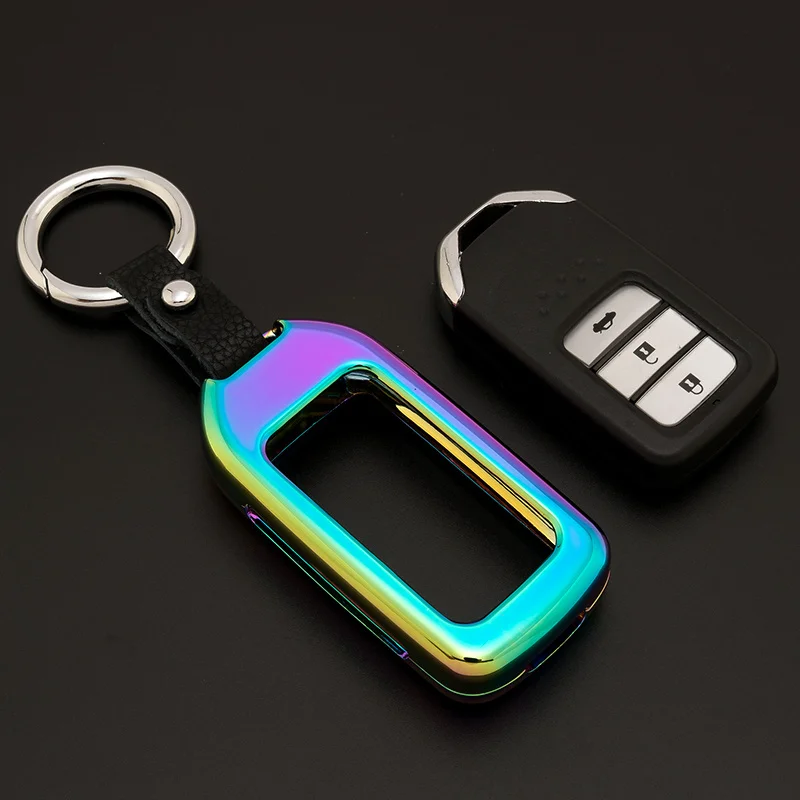Free Shipping Zinc Alloy + leather Key Cover Case Shell For Honda Fit HR-V Accord CIVIC 3buttons car Chain Metal Smart Keychain |