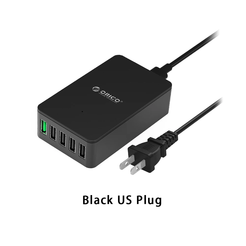 ORICO QSE-5U 5 портов QC2.0 5V2. 4A 9V2A 12V1. 5A настольное USB быстрое зарядное устройство с вилкой EU/US-черный - Тип штекера: США