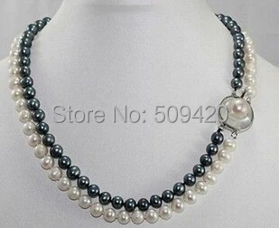 

Free Shipping >>>>2 strands 9-10mm south sea white + black pearl necklace 18