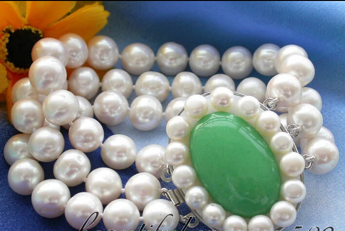 

fast shipping>z3229 AA 3row 11mm white round freshwater pearl bracelet jade