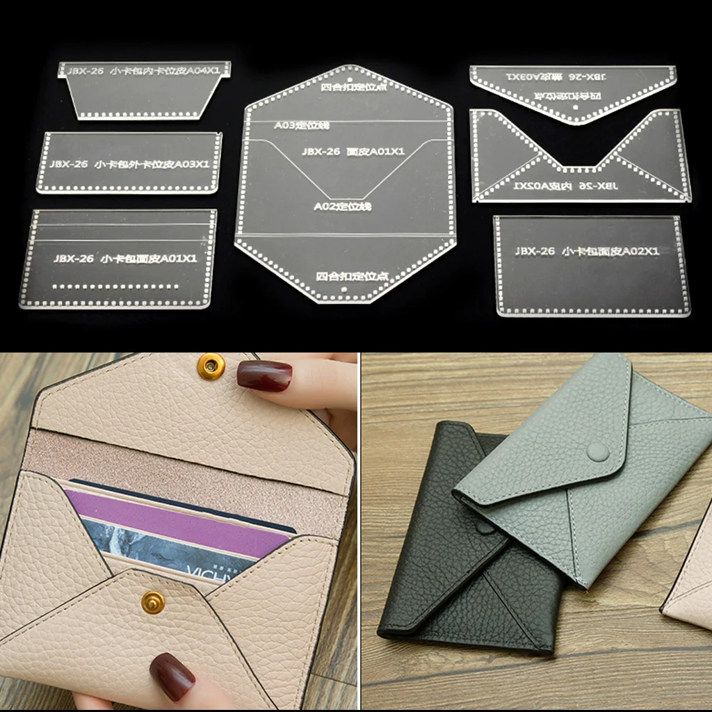 7Pcs Business Card Bag Purse Acrylic Leather Handbag Template Leathercraft Sewing Pattern DIY 