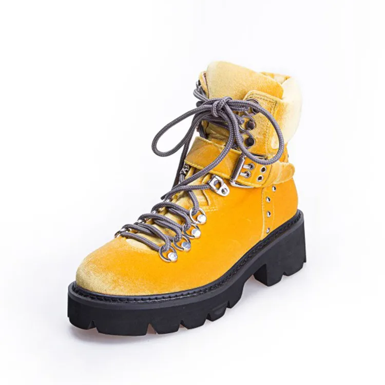MLJUESE/ г., женские ботильоны с пряжкой на ремешке, короткие плюшевые зимние теплые меховые ботинки на платформе женские ботинки на низком каблуке - Цвет: Gold