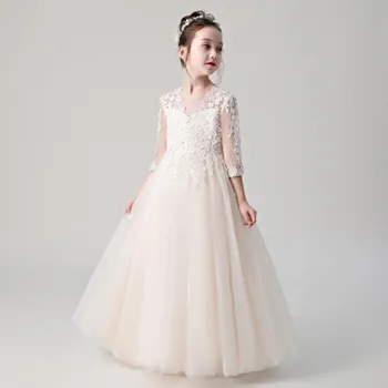 

Drop Ship 2019 Children Girls Luxury Evening Party Model Show Performance Princess Mesh Dress Kids Toddler Birthday Piano Dress