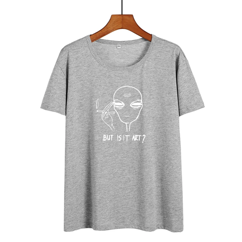Но это искусство инопланетянин забавная говорящая футболка Женские футболки корейская мода летние женские футболки Camisetas Verano Mujer - Цвет: gray-white