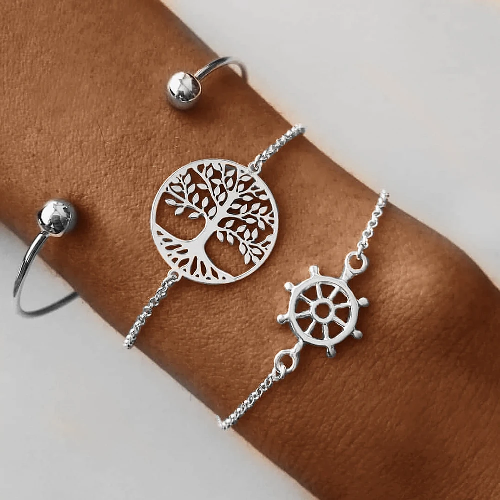 

Tisonliz Tree Charm Bracelet For Women Wrist Open Bangle Bracelet Trendy Adjustable Chain Mujer Pulsera Moda Party Jewelry Gifts