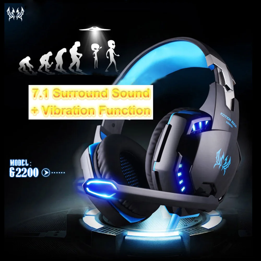 G2200 Игровые наушники 7,1 Surround вибратор компьютер, стерео гарнитуры Наушники USB светодиодный с микрофоном для ПК Xbox One Laptop