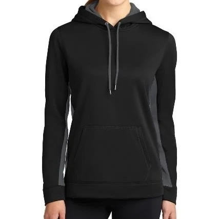 Sport-Tek LST235 Ladies Sport-Wick Fleece Colorblock Hooded Pullover Black & Dark Smoke Grey - Extra Small (1)