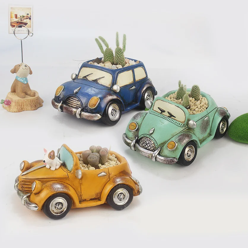 

11 Patterns Retro Car Shape Resin Flowerpots for Home Garden Decorations Roogo Hot Sale Creative Tablepot Planter Pot Child Gift
