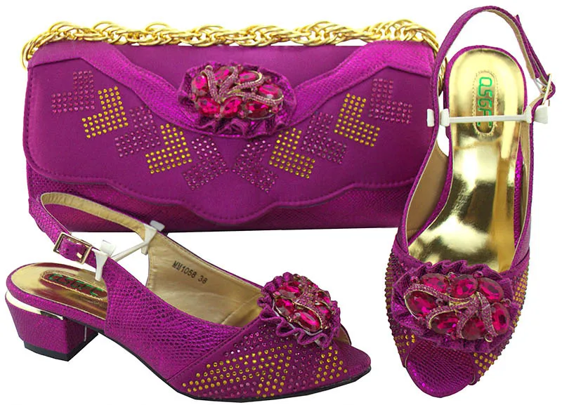 

QSGFC Fuchsia Color African Shoes And Matching Bags Italian Design African Shoes And Bags Matching Set Women Shoe And Bag