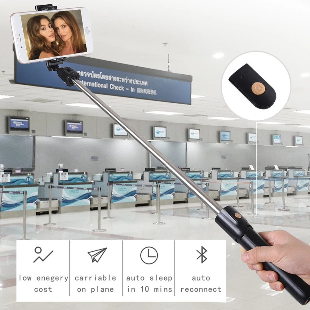 Wireless Bluetooth selfie with one button control photo selfie stick can stretch the length of the self-timer head can be rotate Wireless Bluetooth selfie with one button control photo selfie stick can stretch the length of the self-timer head can be rotate