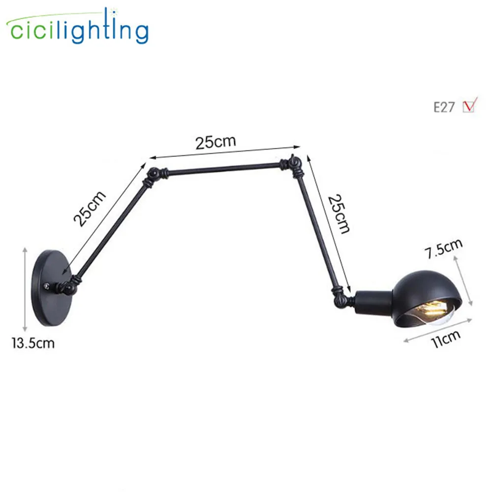Ретро стиль L20/L30/L40cm черный двойной длинная рука качели робот Бра фонари Винтаж