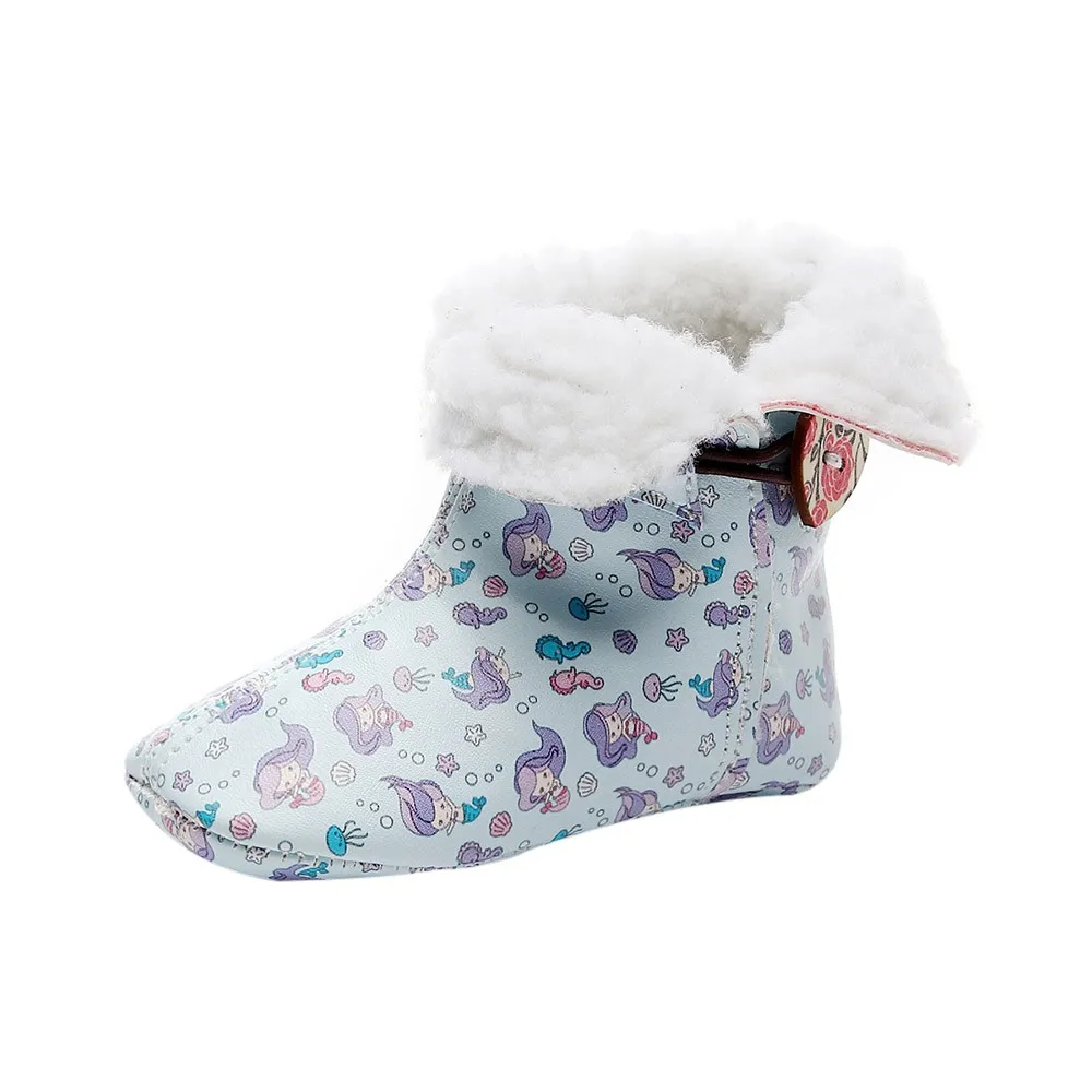 Зимние сапоги; детская обувь; модные зимние новые мягкие сапоги; теплые сапоги с цветочным принтом для маленьких девочек; нескользящая обувь для первой прогулки