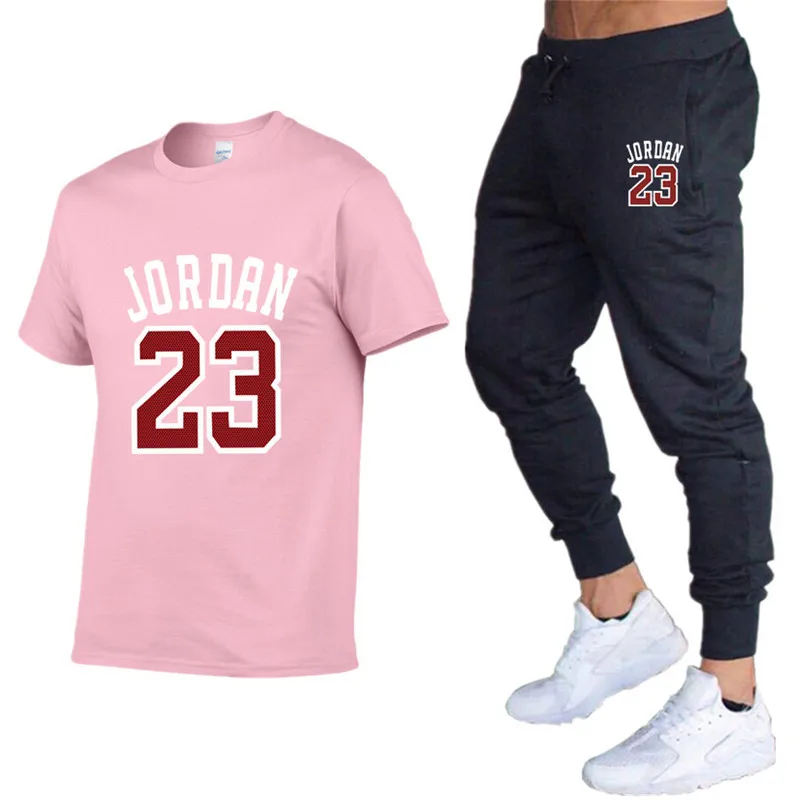 Мужские летние комплекты из двух предметов, футболки+ брюки, мужские хлопковые топы, модные футболки Jordan 23, футболка высокого качества, спортивные костюмы, 2 комплекта