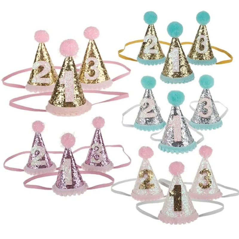 

New Baby Princess Boy Girl Birthday Hat Headband Hair Accessory Party Favor 1st 2nd Three Year Old Number Headwear Halloween