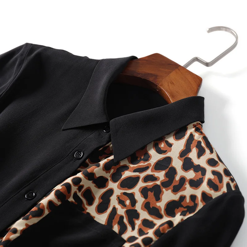 Langarm Leopardenmuster 2019 100Seide Neue Bluse Fr Frauen Y67gvfby