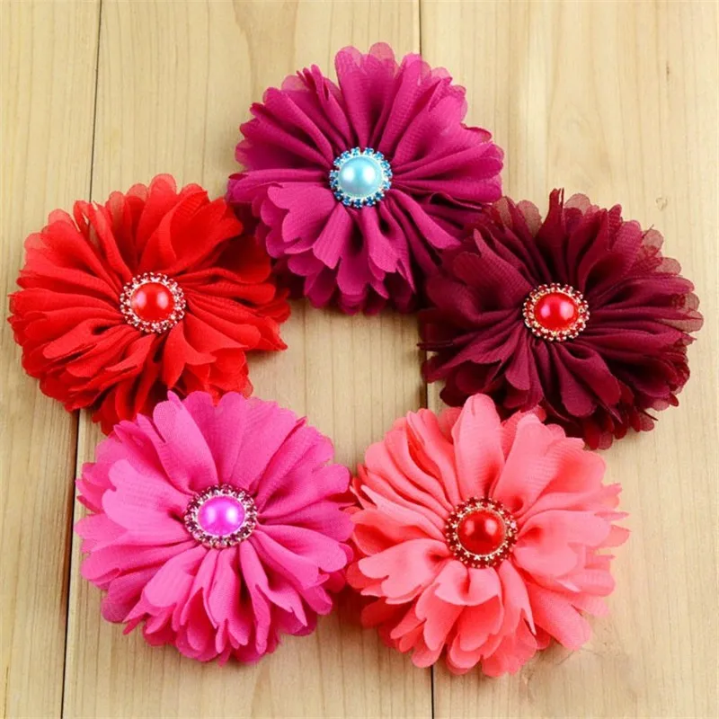 

20pcs/lot 20 Color U Pick 2.56 Inch Ballerina Chiffon Fabric Flowers With Pearl DIY Craft Garment Wedding Accessories MH91
