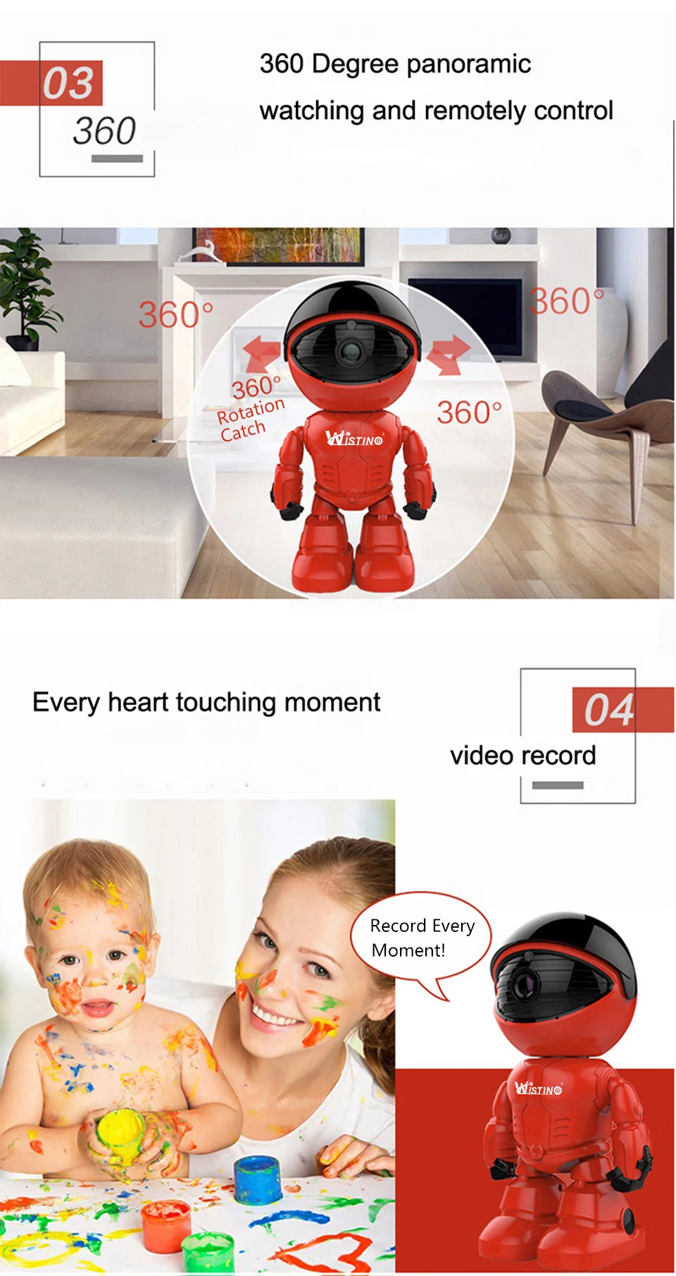 Wistino 960P IP Camera Robot Wireless Smart Home WIFI Baby Monitor 1.3MP CCTV Security Camera Indoor Alarm Surveillance Remote (6)