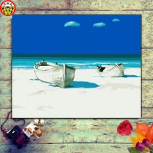 Побережье пейзаж остров лодка синее море картина по номерам на холсте картина по номерам с рамкой