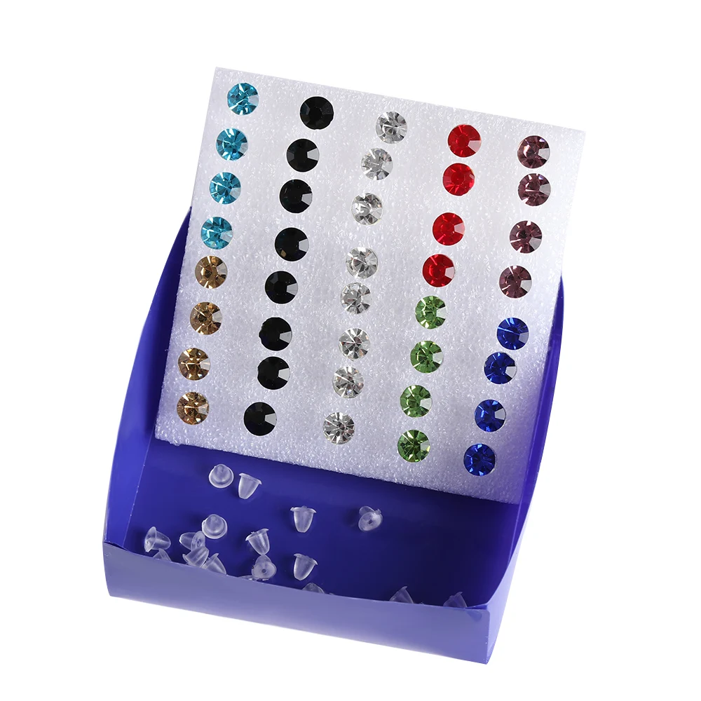 40Pcs Multi-Color Stone Crystal Ear Studs Set Elegant Earrings Avoid Allergy Pin Earrings Set For Women Girls Jewelry Wholesale