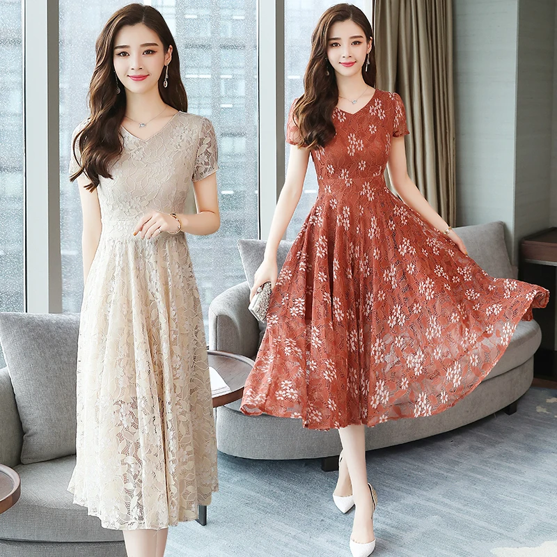 Summer Print Party Women Floral Lace Dress Plus Size Casual Elegant Lady Midi Short Sleeve Vintage Korean Vestido New Arrivals Summer Print Party Women Floral Lace Dress Plus Size Casual Elegant Lady Midi Short Sleeve Vintage Korean Vestido New Arrivals