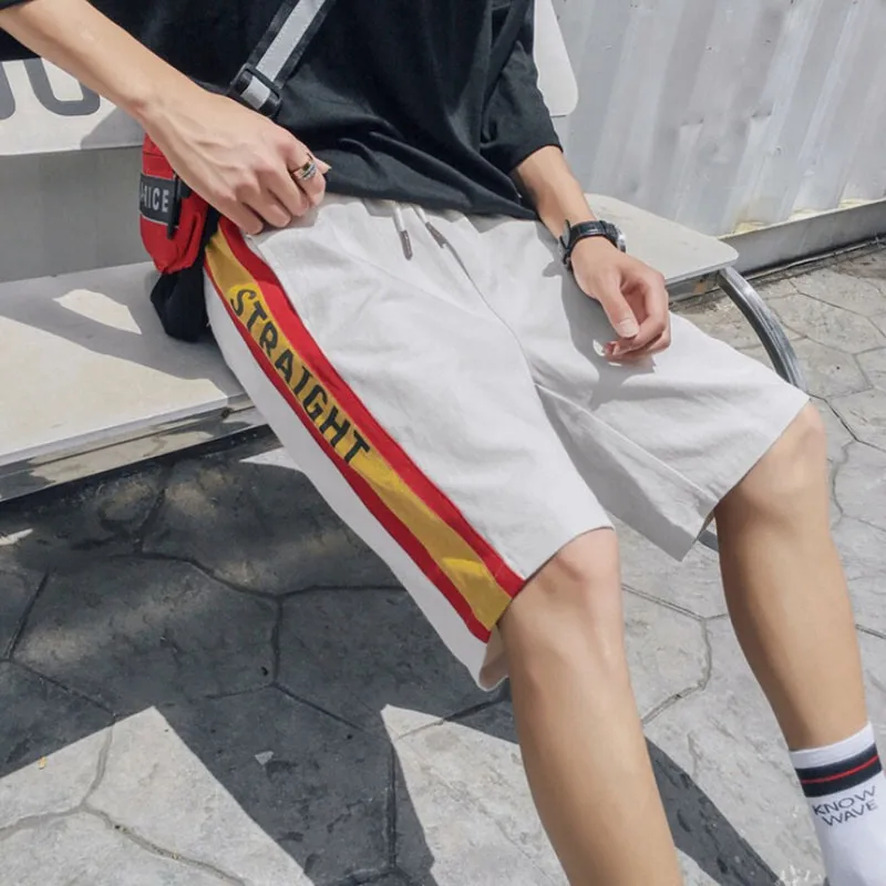 Для мужчин Повседневное сбоку Цвет полосатые свободные спортивные штаны для отдыха английский принт Цвет одинаковая, кольца в виде пятиконечной брюки J1