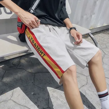 

Men Casual Side Color Stripe Loose Sports Leisure English Print Color Matching Five-Point Pants J1