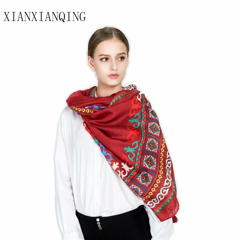 Xianxianqing ретро богемной Стиль бандана Для женщин платки шарф красного цвета с