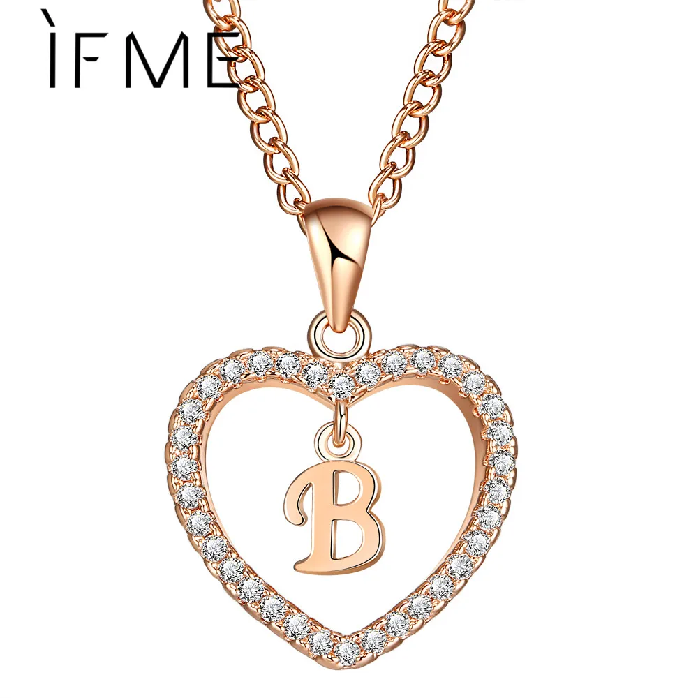 IF ME Fashion Gold Color Love Heart font b Crystal b font Long Pendant B Letter