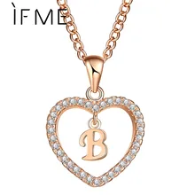 IF ME Fashion Gold Color Love Heart Crystal Long Pendant B Letter Shape Necklace For Women Cubic Zirconia Initial Choker Jewelry