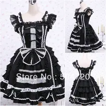 V-1034 Schwarz baumwolle Klassische Halloween kostüme Gothic Lolita Kleid/viktorianischen kleid Cocktailkleid US6-26 XS-6XL