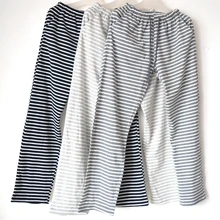 Женские Хлопковые Штаны для сна на весну и осень, тонкие полосатые домашние длинные штаны, трикотажные хлопковые эластичные женские штаны