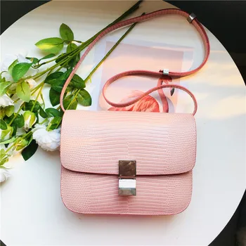 

2020 spring tofu bag lizard pattern pink small square bag small single shoulder slant stewardess bag