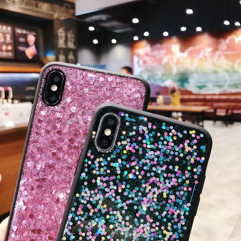 Case For iPhone X Xs Xr Xs Max 8 7 6S Plus Cover Glitter Sequins Shiny Soft Girly Case For Huawei P20 P30 Pro Mate 20 Pro Cover (3)
