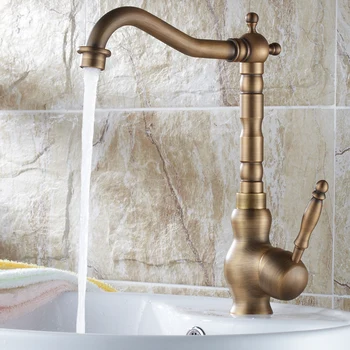 

AUSWIND Antique Brush bronze Kitchen Faucet Archaize All Copper European Trough Cold And Hot Tap Table Basin Can Be Rotated