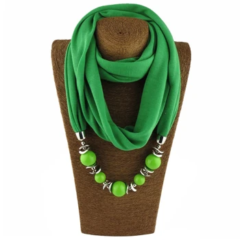 

Womens Fashion Neckerchief Ring Scarf Necklaces Beads Solid Color Jewelry Shawl Fashion Neck Wear