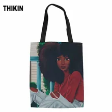 THIKIN холщовые сумки-шопперы для женщин Складная хозяйственная сумка женская черная африканская американская девушка печать Холщовая Сумка Персонализированная