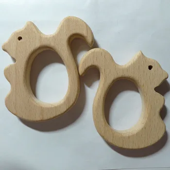 

10PCS SQUIRREL Handmade Organic Newborn Beech Wood Baby Teether Holder