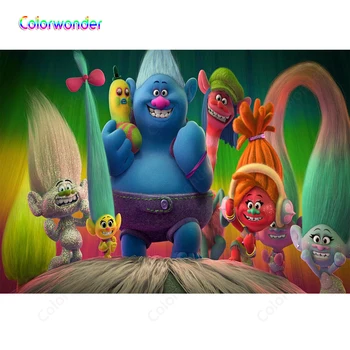 

Colorwonder Photography Background Troll City Pink Cooper with His Colorful Friends 7x5ft Colorful Hair Backdrop for Photo Booth